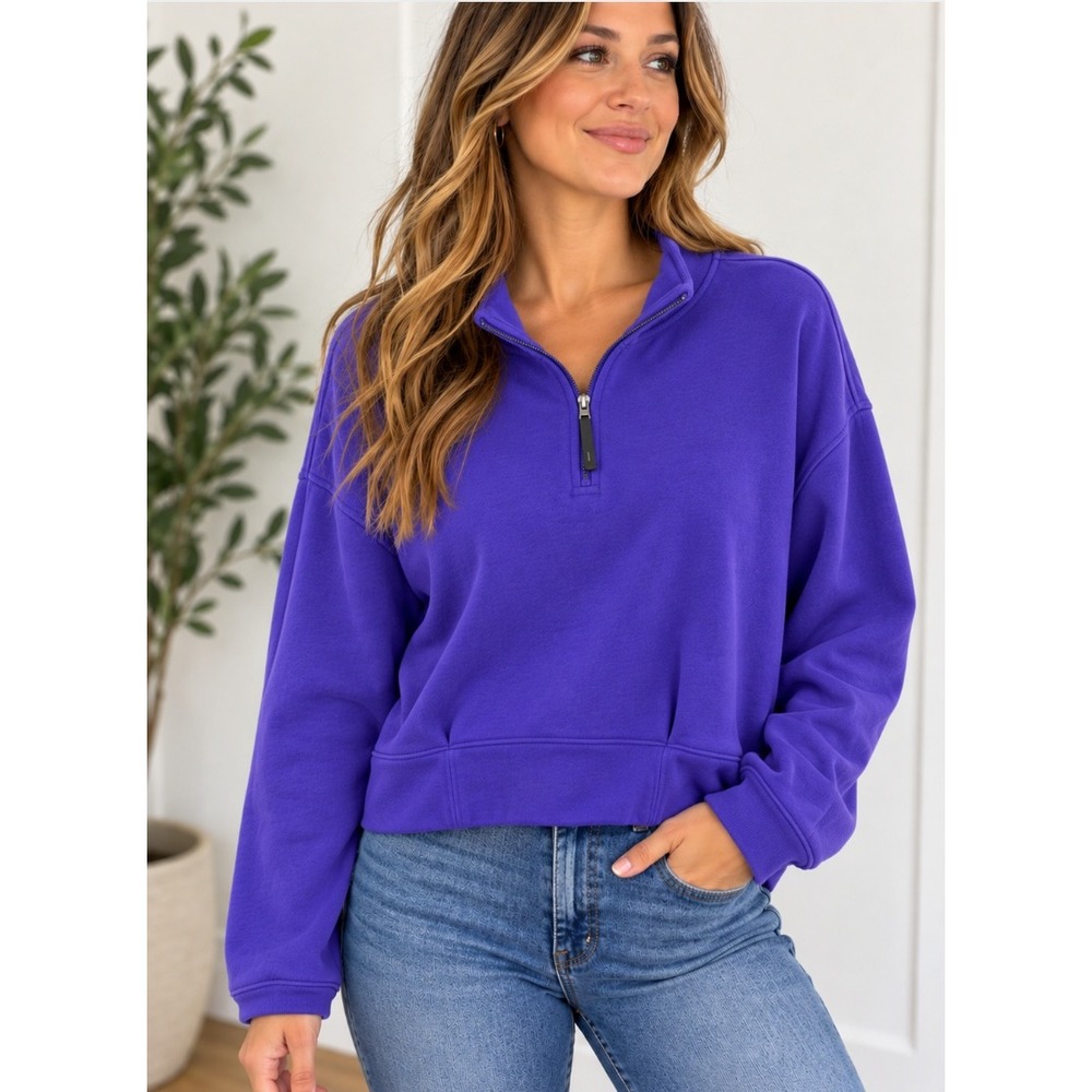 Athleta Coaster Luxe Quarter Zip Sweatshirt Purple XL Pullover Fleece_H